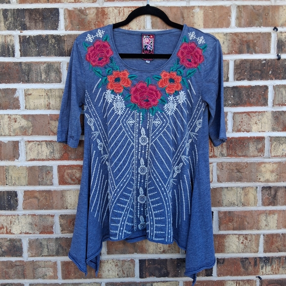 💐 Johnny Was Inticate Floral Short Sleeve Top Tunic Sz.XS - Picture 2 of 14